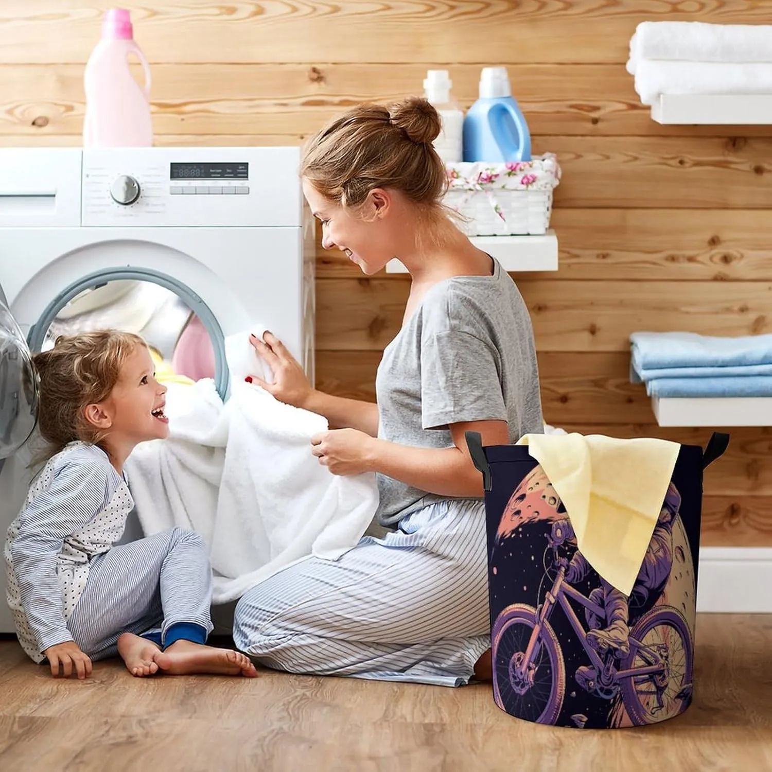 Laundry Hampers, Large Drawstring Laundry Bag, Removable Laundry Bags, Collapsible Storage Bin with Handles for Home Organization, Kids Room, Nursery Vehicle