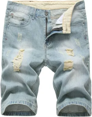 Lavnis Men's Casual Denim Shorts Classic Fit Distressed Summer Fashion Ripped Short Jeans
