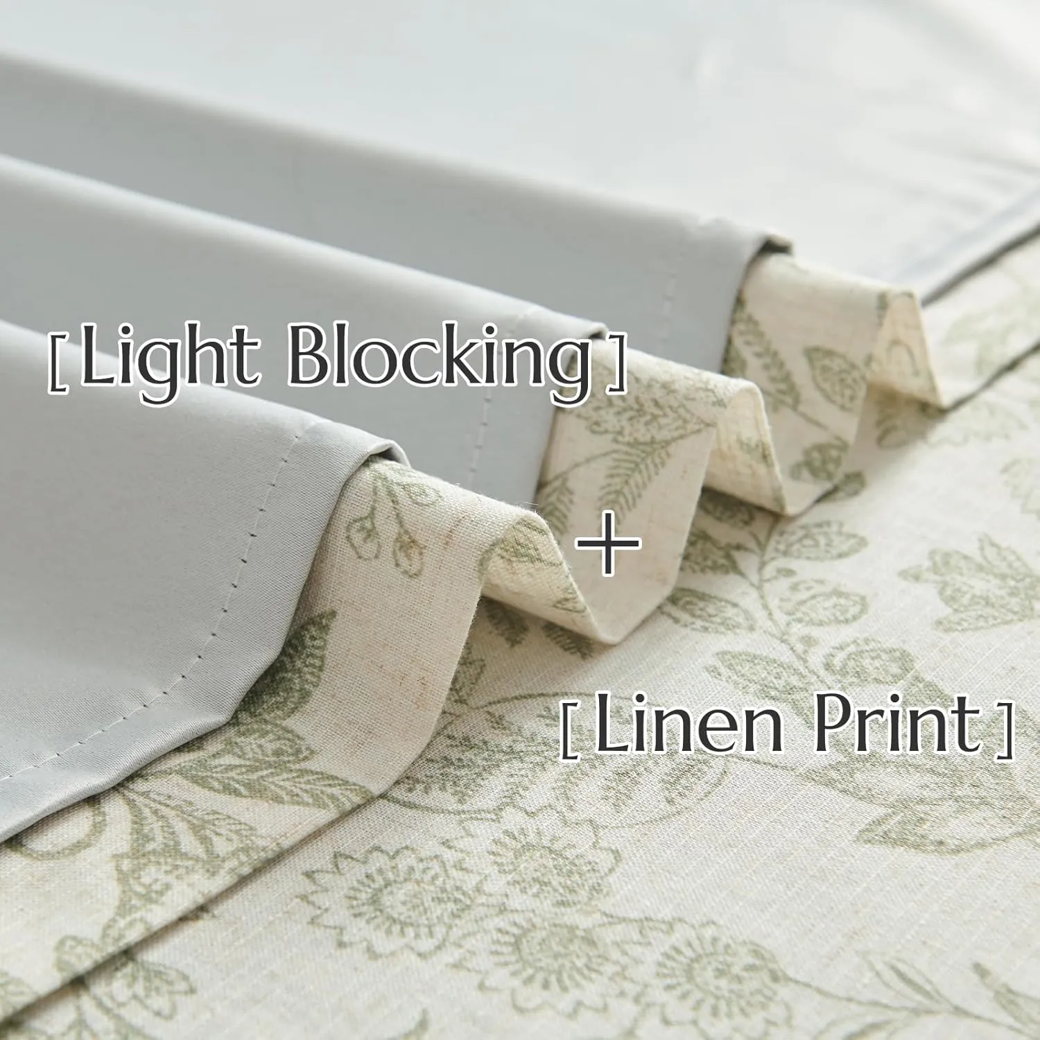 Lazzzy Linen Farmhouse Lined Curtains Green Floral 84 Inch Length Back Tab Drapes for Living Room Bedroom Flower Patterned Country Vintage 2 Panels Set Rod Pocket Green on Beige