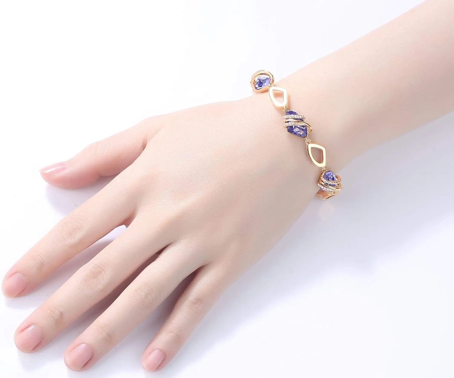 Leafael Wish Stone Link Charm Bracelet with Birthstone Crystals, Rose Gold Plated or Silver-tone, 7" 2"