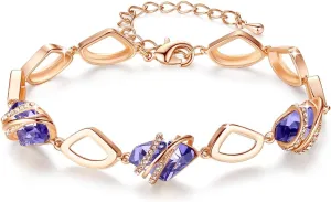 Leafael Wish Stone Link Charm Bracelet with Birthstone Crystals, Rose Gold Plated or Silver-tone, 7" 2"