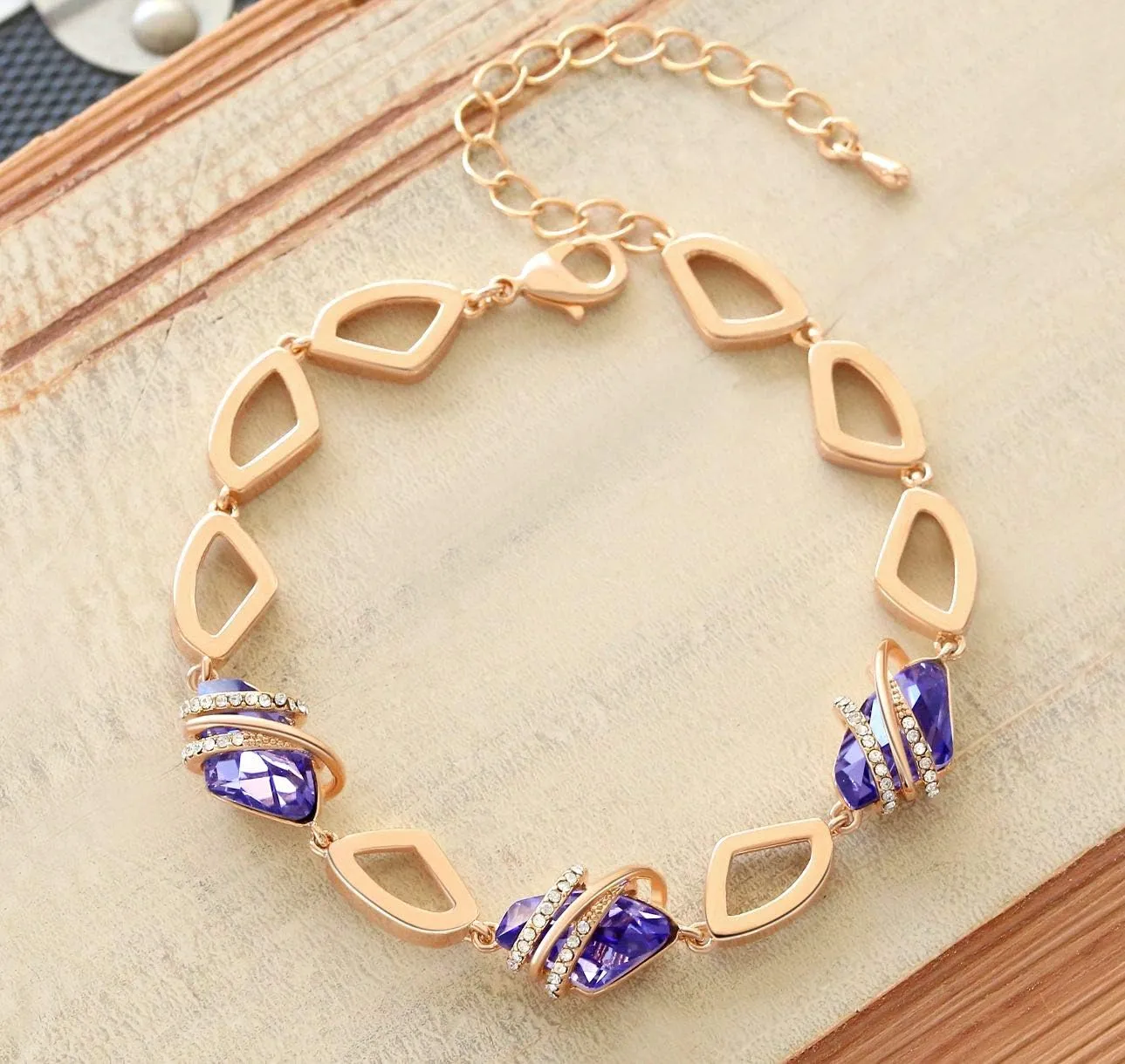 Leafael Wish Stone Link Charm Bracelet with Birthstone Crystals, Rose Gold Plated or Silver-tone, 7" 2"