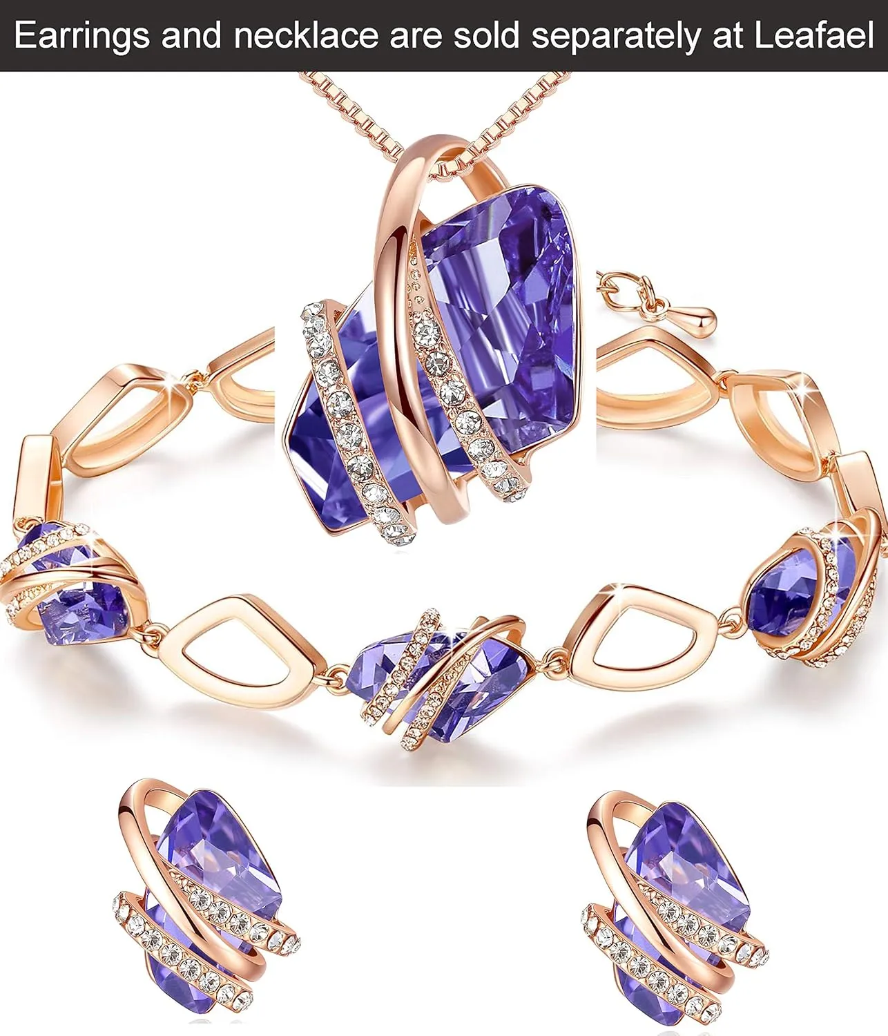 Leafael Wish Stone Link Charm Bracelet with Birthstone Crystals, Rose Gold Plated or Silver-tone, 7" 2"