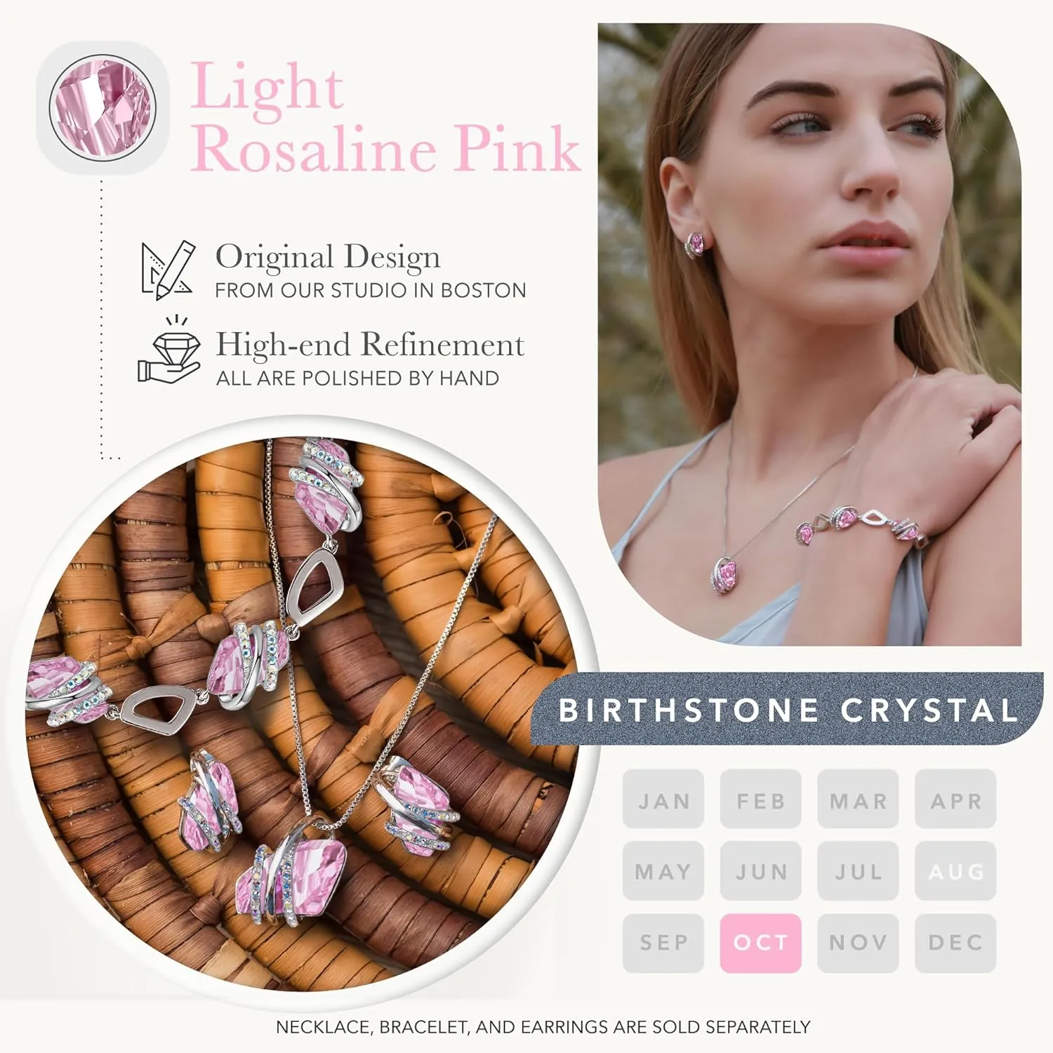 Leafael Wish Stone Pendant Necklace with Birthstone Crystal, 18K Rose Gold Plated/Silvertone, 18"   2"