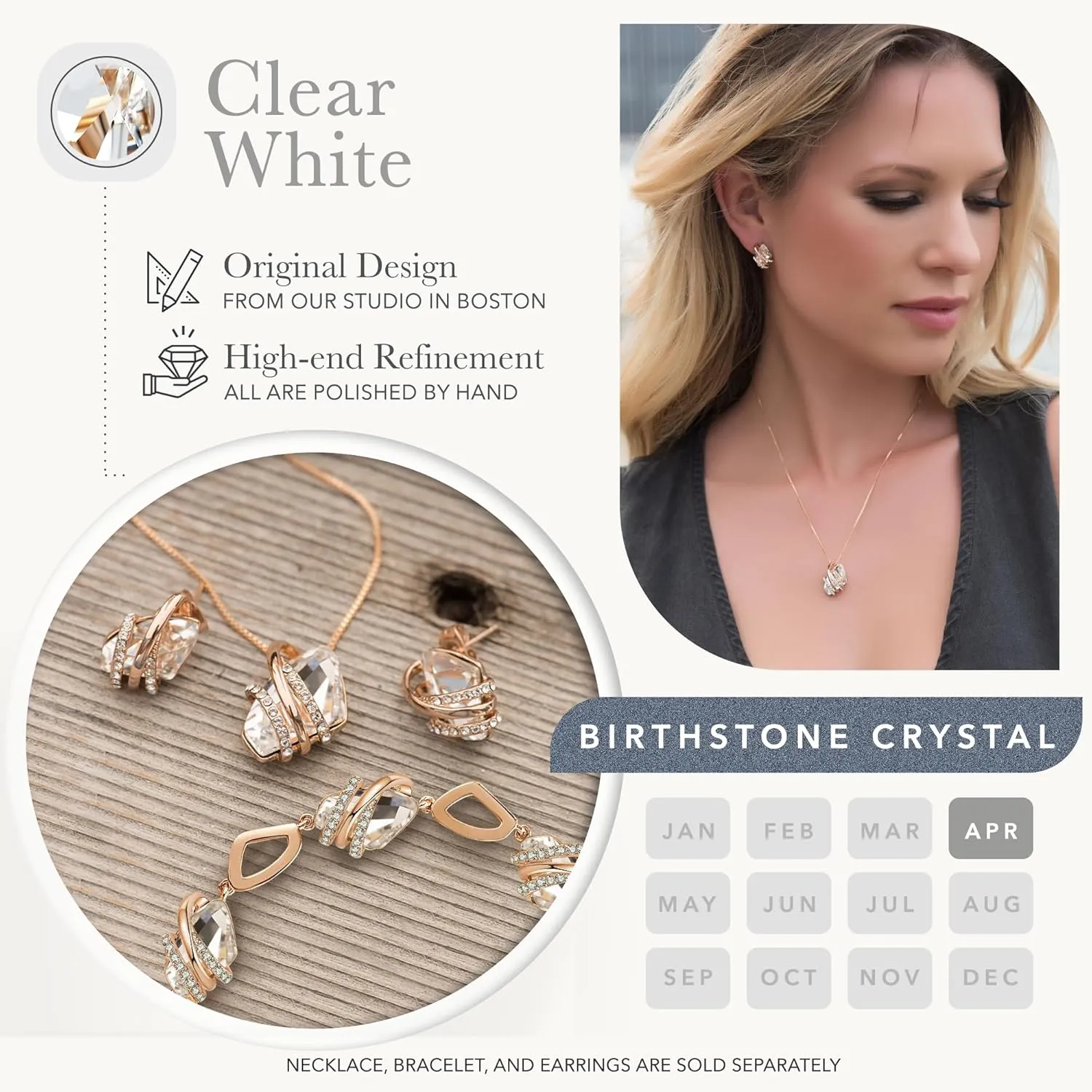 Leafael Wish Stone Pendant Necklace with Birthstone Crystal, 18K Rose Gold Plated/Silvertone, 18"   2"
