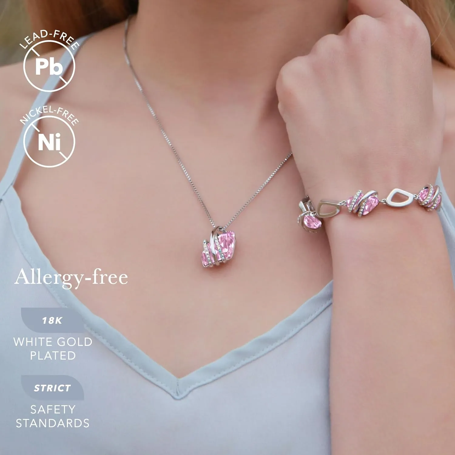 Leafael Wish Stone Pendant Necklace with Birthstone Crystal, 18K Rose Gold Plated/Silvertone, 18"   2"