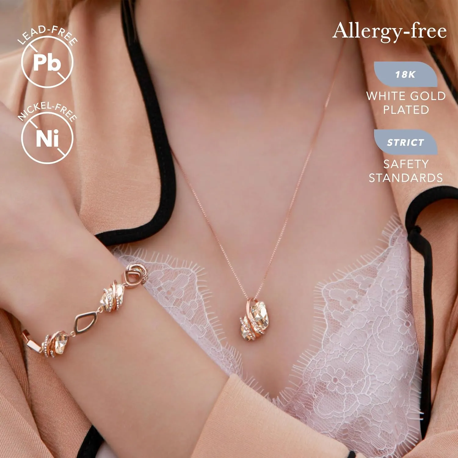 Leafael Wish Stone Pendant Necklace with Birthstone Crystal, 18K Rose Gold Plated/Silvertone, 18"   2"