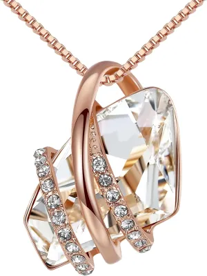 Leafael Wish Stone Pendant Necklace with Birthstone Crystal, 18K Rose Gold Plated/Silvertone, 18"   2"