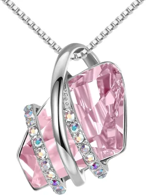 Leafael Wish Stone Pendant Necklace with Birthstone Crystal, 18K Rose Gold Plated/Silvertone, 18"   2"