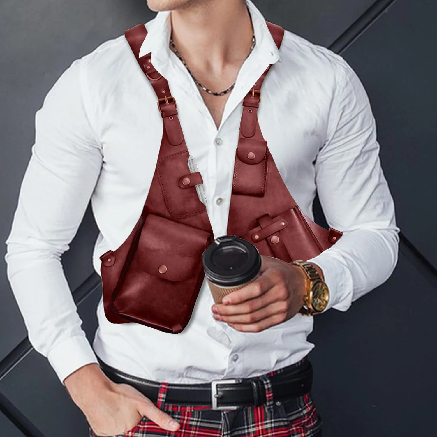 Leather Shoulder Bag For Men, Anti Theft Harness Bag For Men, Medieval Leather Underarm Shoulder Bag, Adjustable Pu Leather