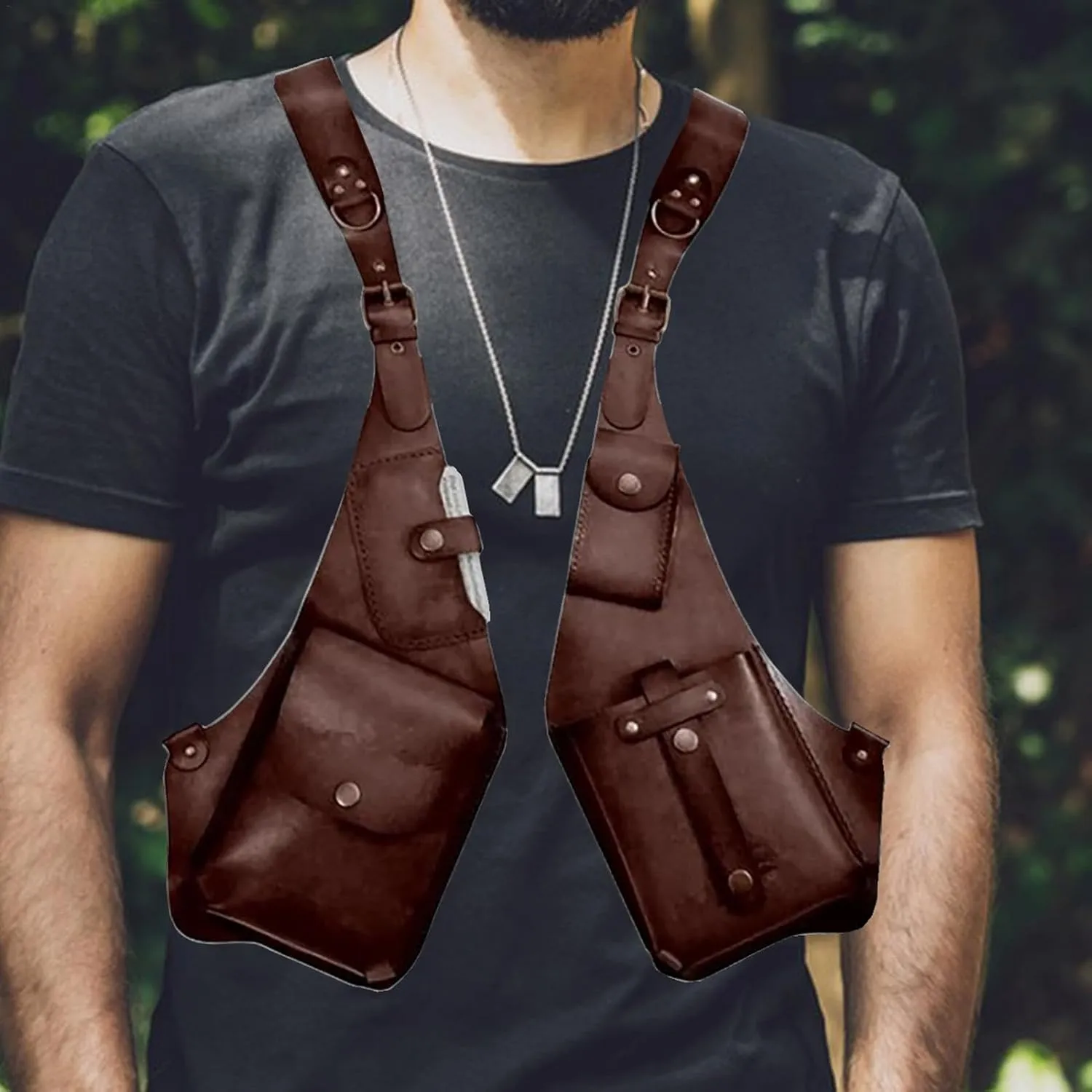 Leather Shoulder Bag For Men, Anti Theft Harness Bag For Men, Medieval Leather Underarm Shoulder Bag, Adjustable Pu Leather