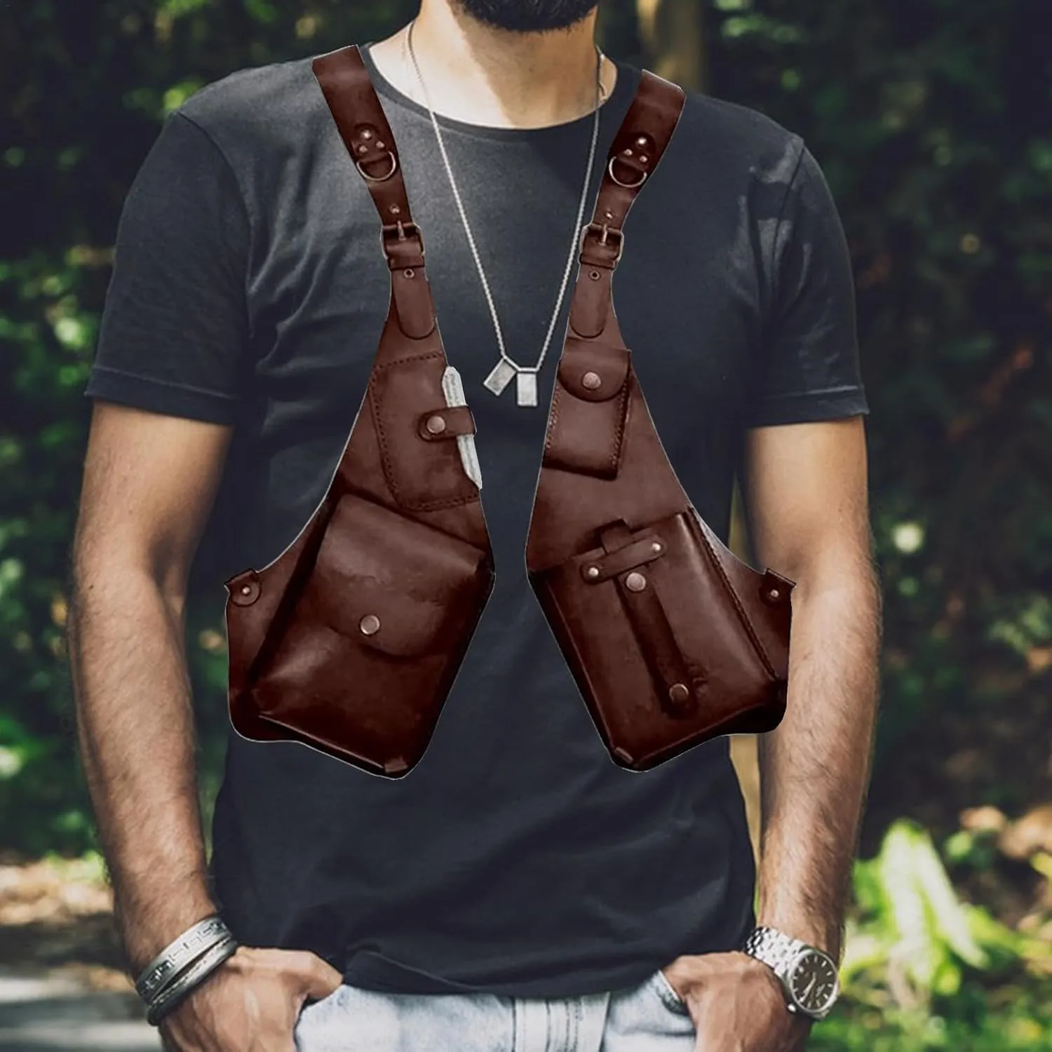 Leather Shoulder Bag For Men, Anti Theft Harness Bag For Men, Medieval Leather Underarm Shoulder Bag, Adjustable Pu Leather