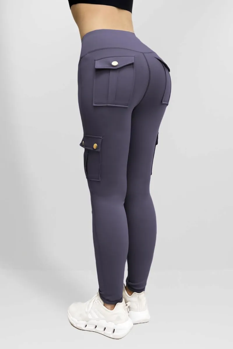 Leggings for Women Workout Cargo Pants Butt Lifting Leggings High Waist Tummy Control Yoga Legging with Flap Pockets