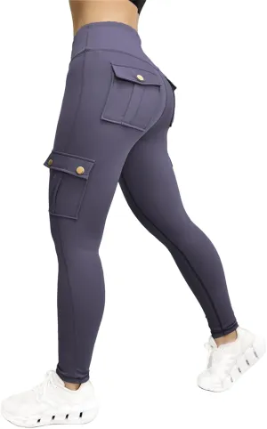 Leggings for Women Workout Cargo Pants Butt Lifting Leggings High Waist Tummy Control Yoga Legging with Flap Pockets