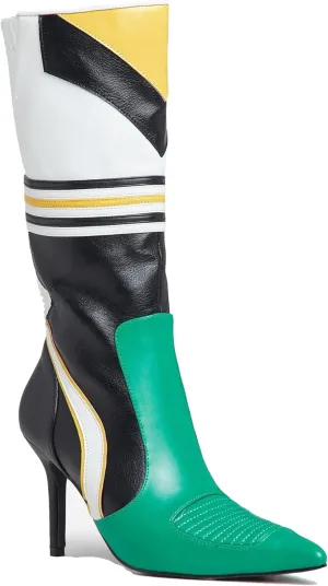 Lemonade Womens Endeavor Motocross Detail Pointed Toe Stiletto Heel Mid Calf Boot