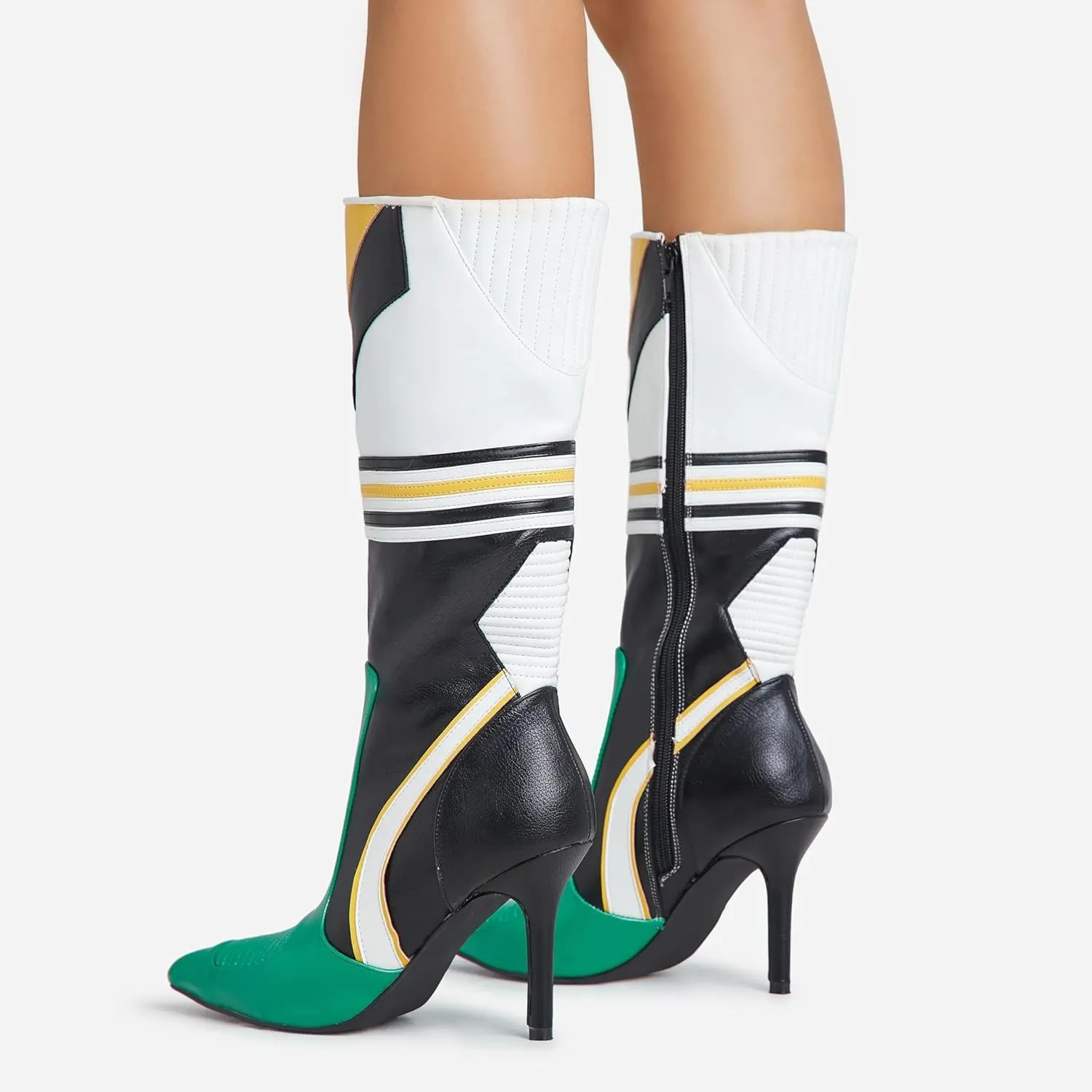 Lemonade Womens Endeavor Motocross Detail Pointed Toe Stiletto Heel Mid Calf Boot