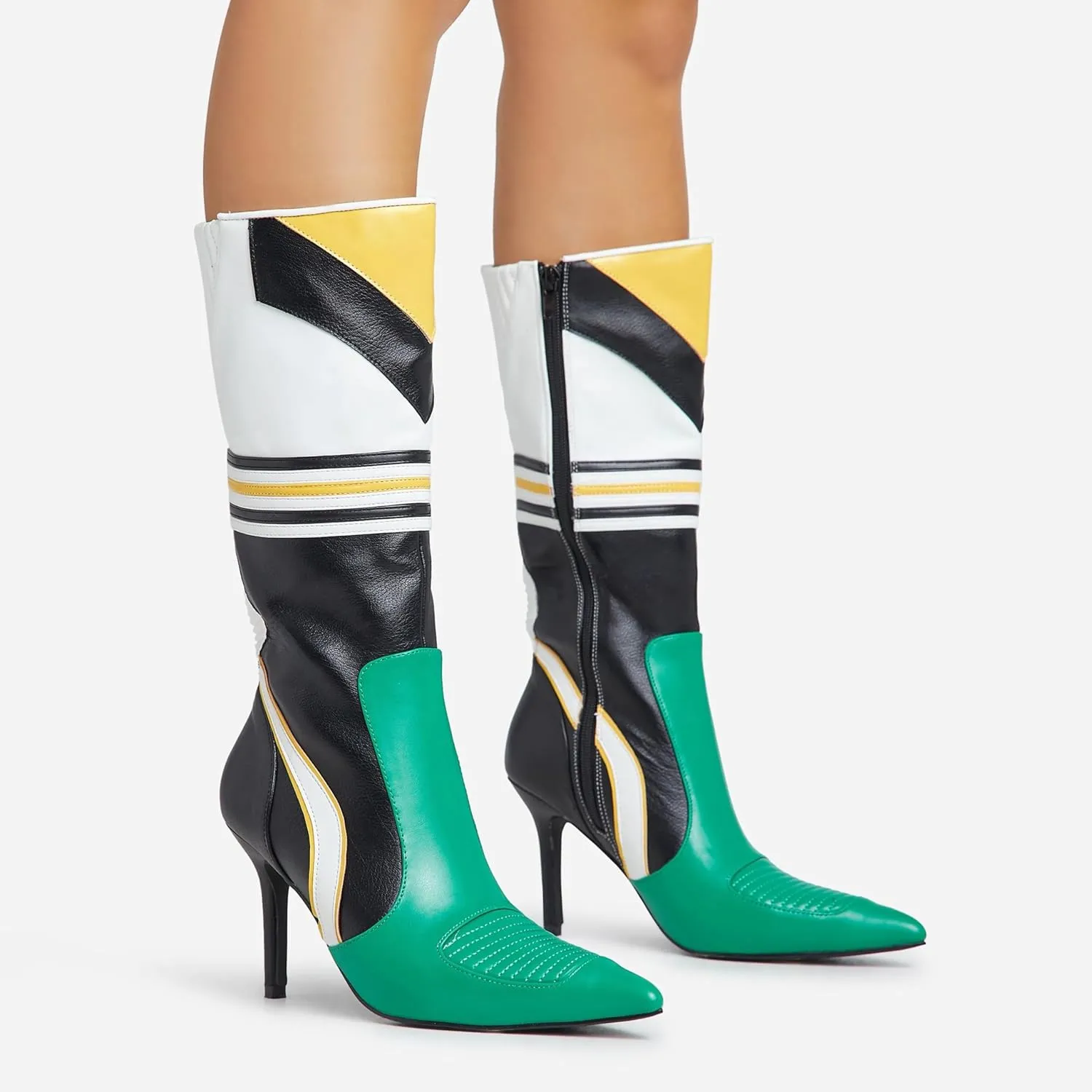 Lemonade Womens Endeavor Motocross Detail Pointed Toe Stiletto Heel Mid Calf Boot