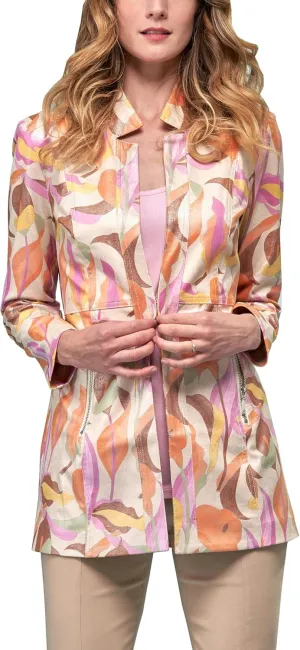 Lena Gabrielle Metallic Faux Leather Printed Long Jacket in Liquid Water Lily, BCJ17A81NZPR