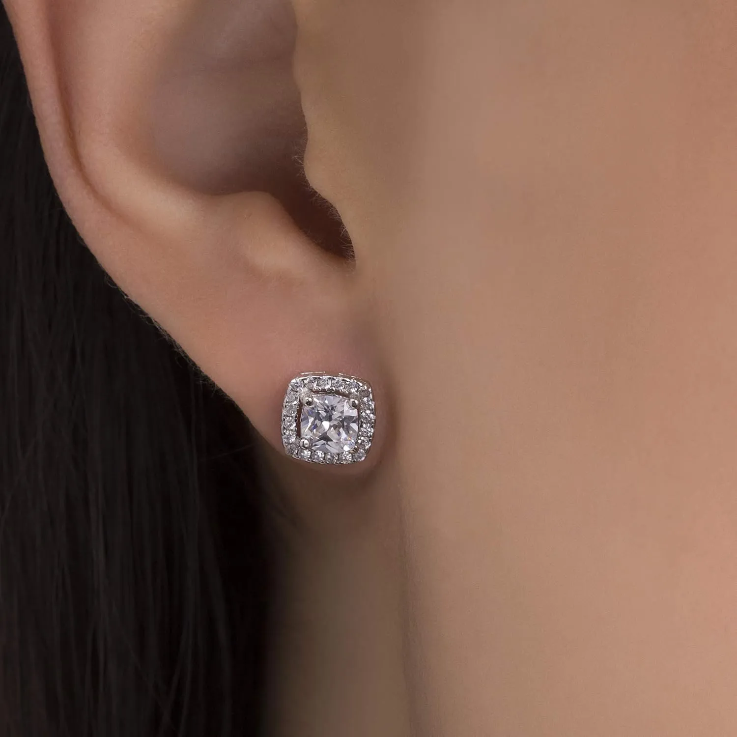 LESA MICHELE Women's Earrings - 925 Sterling Sliver Art Deco Bridal Wedding Halo Crystal Stud Earrings