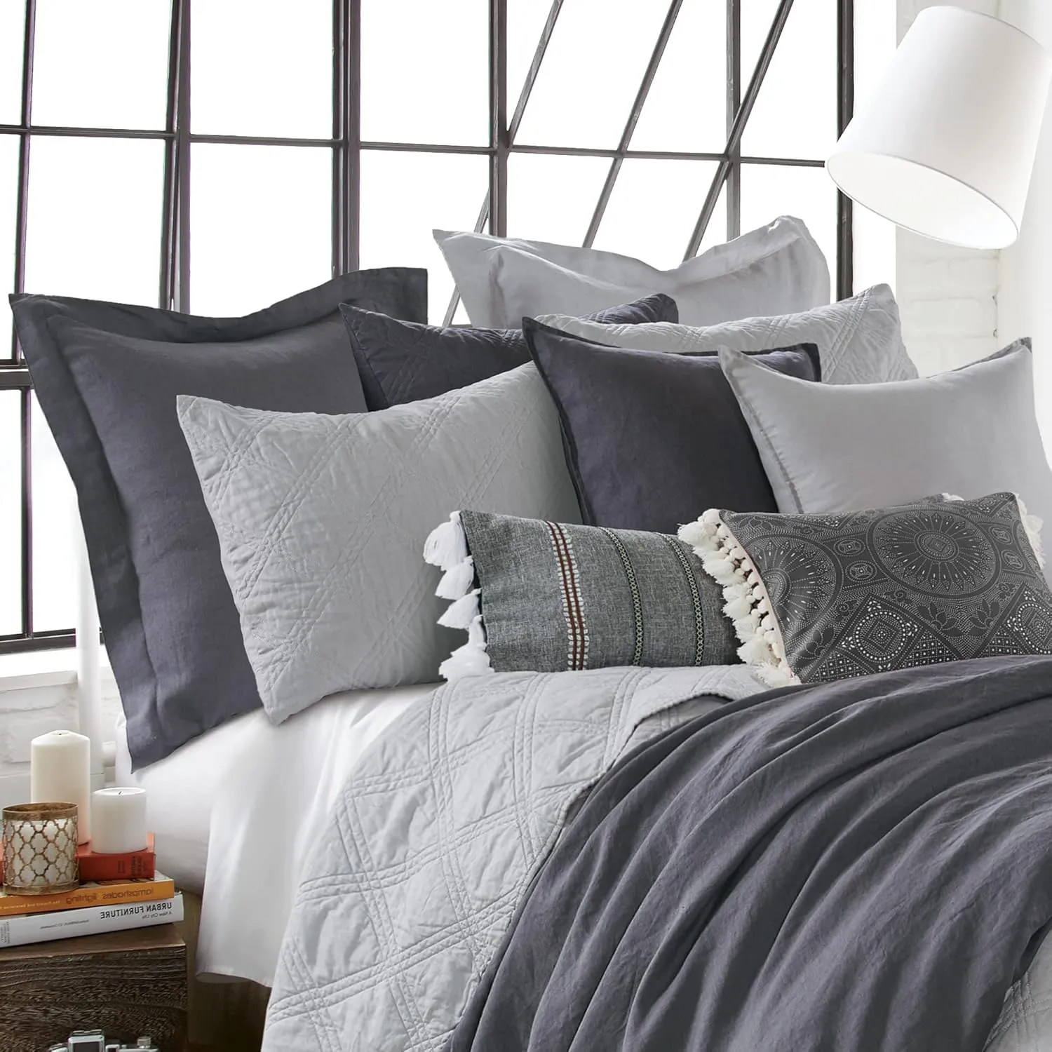 Levtex Home - 100% Linen - Euro Sham - Washed Linen - Charcoal - Sham Size (26x26in.), No Insert
