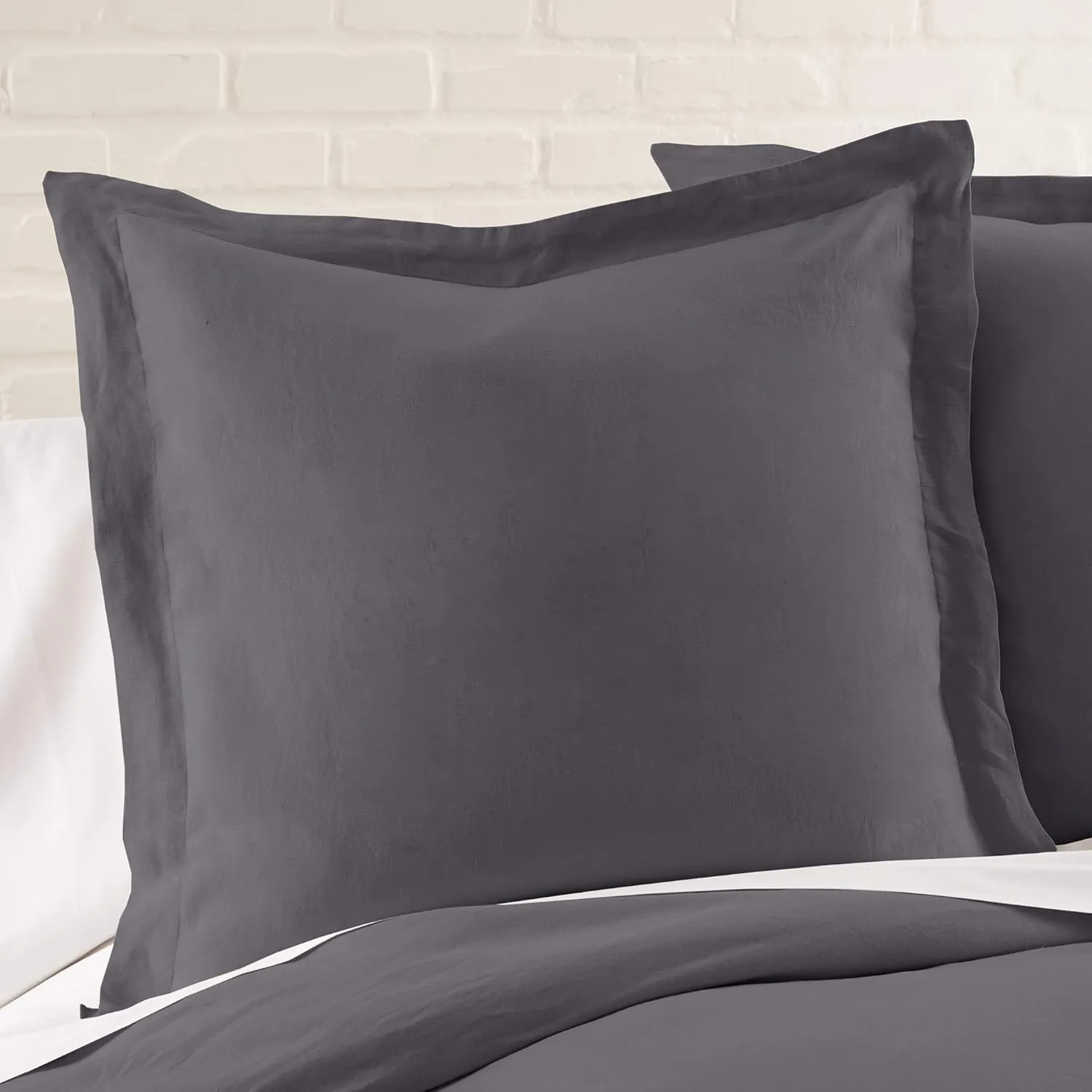 Levtex Home - 100% Linen - Euro Sham - Washed Linen - Charcoal - Sham Size (26x26in.), No Insert