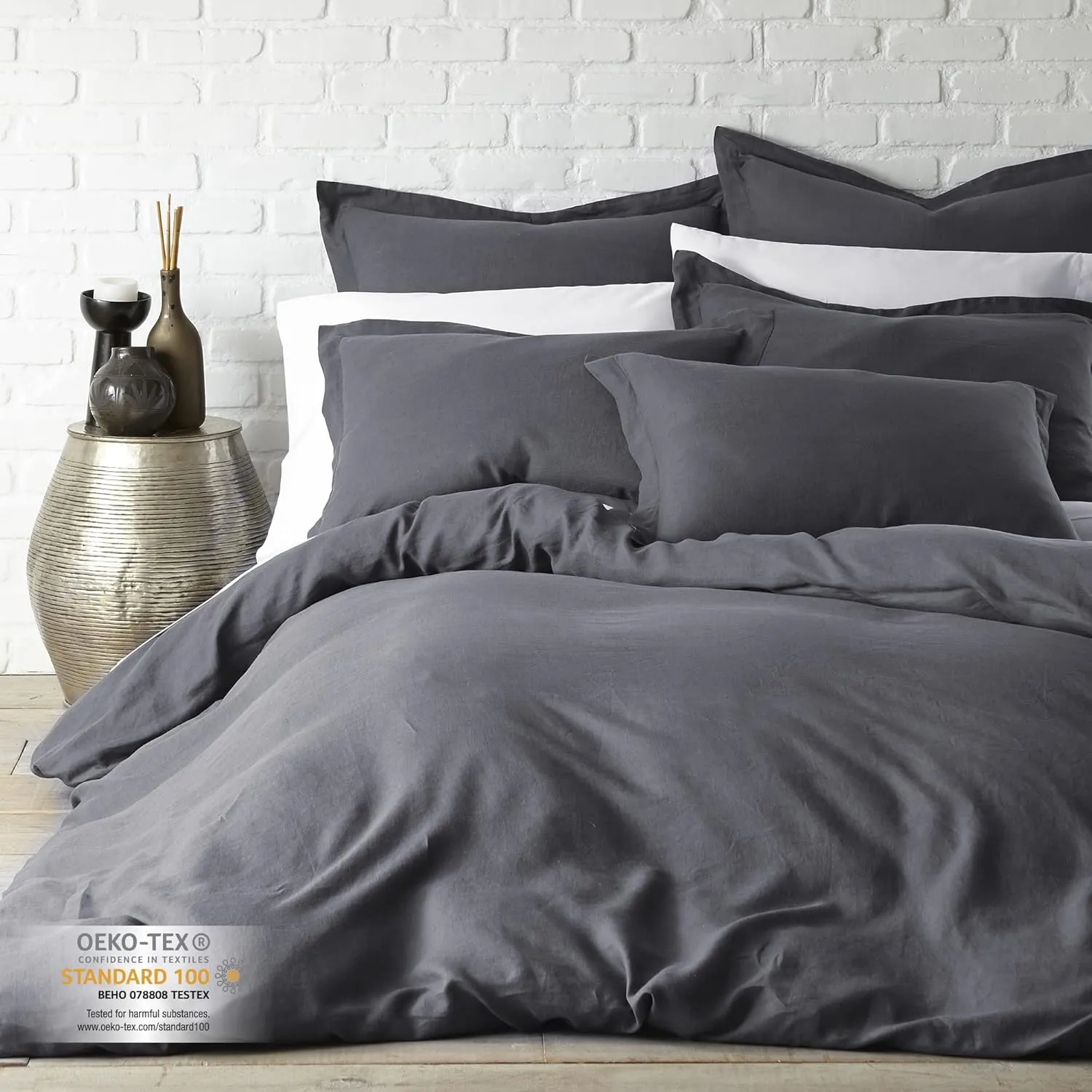 Levtex Home - 100% Linen - Euro Sham - Washed Linen - Charcoal - Sham Size (26x26in.), No Insert