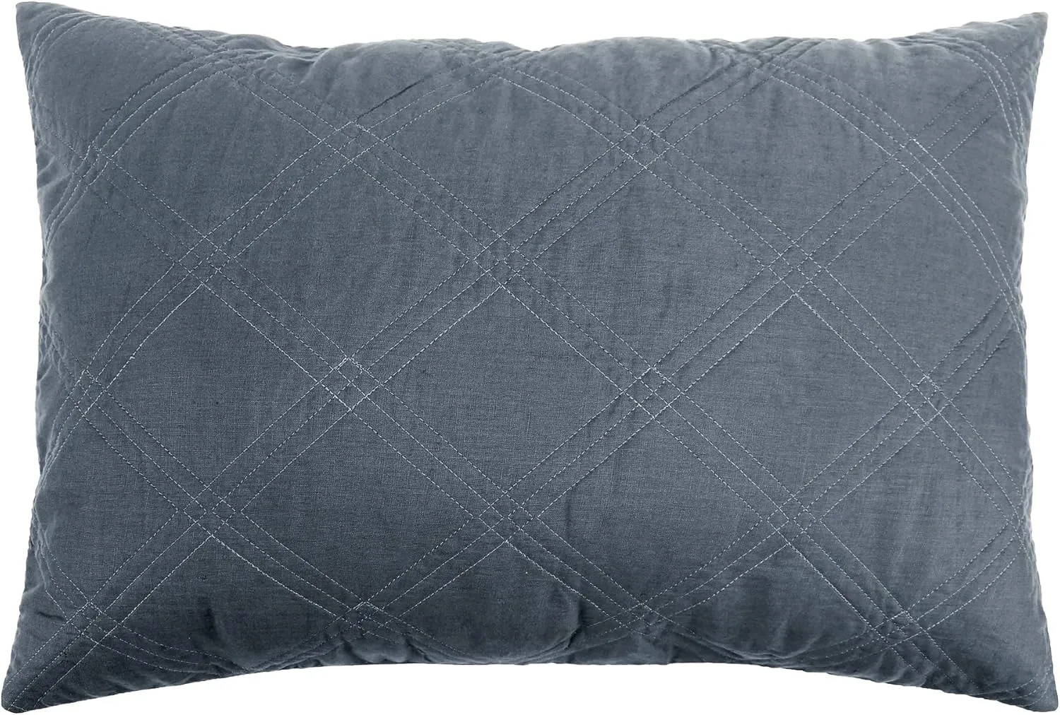 Levtex Home - 100% Linen Front/100% Cotton Back - Standard Quilted Sham - Washed Linen - Denim Blue - Sham Size (26 x 20in.)