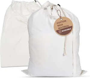 LFH Home Cotton Canvas Large Laundry Bag with Handle, Heavy Duty Drawstring Closure Washable Laundry Bags School Travel, Home, Hotel, College Dorm, Organizer Sack, Toys Clothes 20x30-White