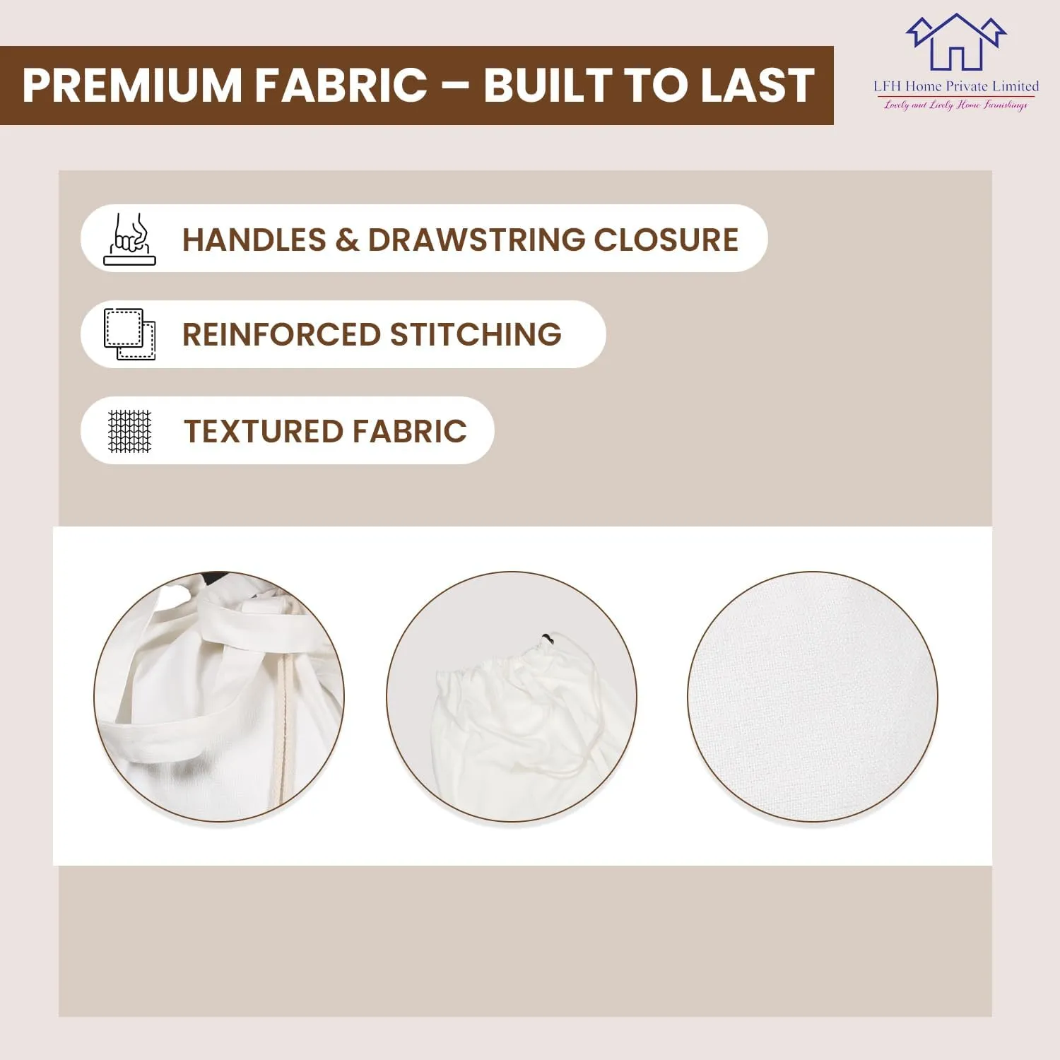 LFH Home Cotton Canvas Large Laundry Bag with Handle, Heavy Duty Drawstring Closure Washable Laundry Bags School Travel, Home, Hotel, College Dorm, Organizer Sack, Toys Clothes 20x30-White