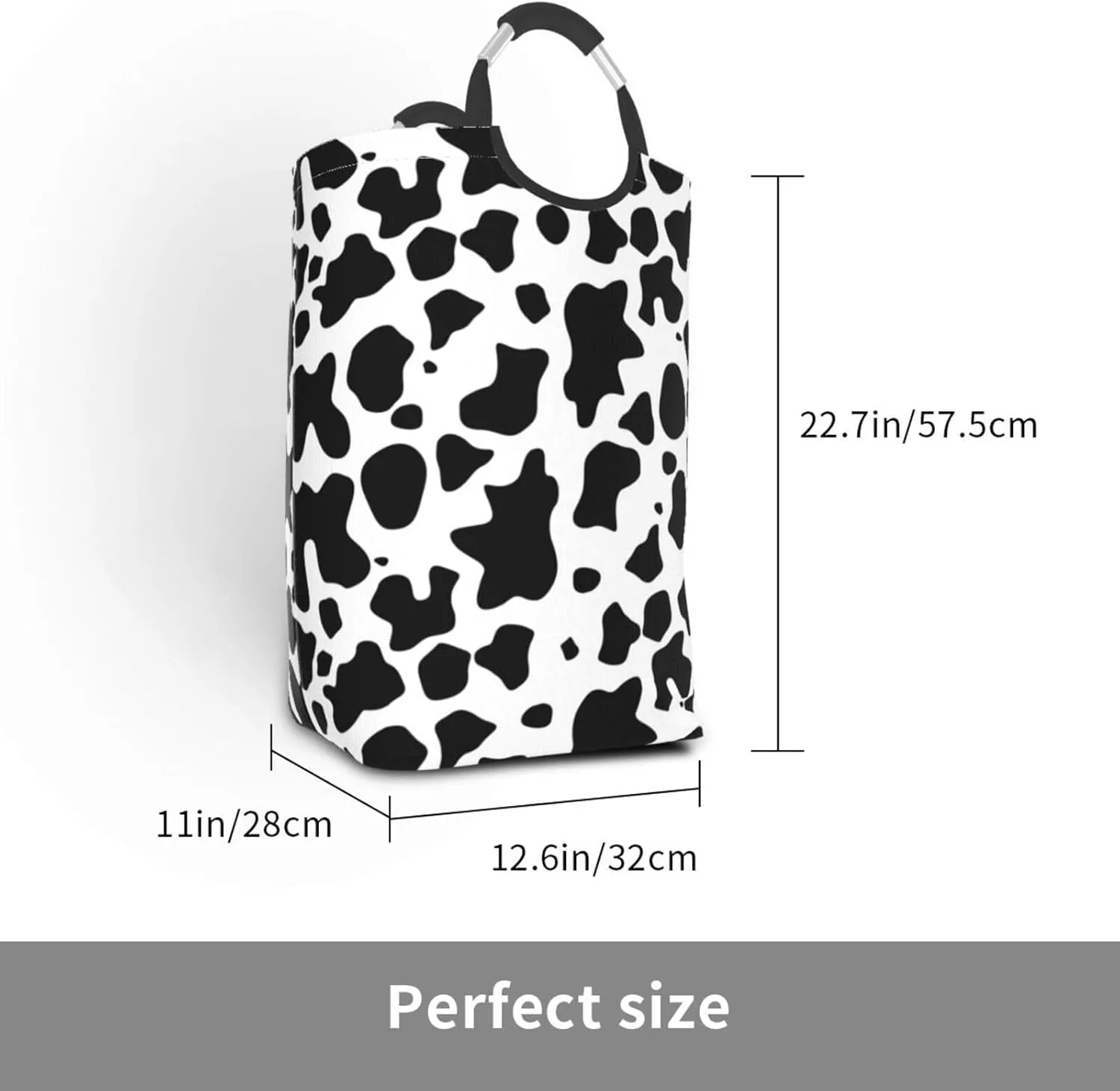 LIBIFALL Cute Cow Print Large Laundry Basket Animal Skin Laundry Hamper Bag Collapsible Laundry Baskets Clothes Hamper with Handles Black and White Storage Baskets For Dorm,Family,50L