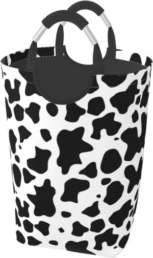 LIBIFALL Cute Cow Print Large Laundry Basket Animal Skin Laundry Hamper Bag Collapsible Laundry Baskets Clothes Hamper with Handles Black and White Storage Baskets For Dorm,Family,50L