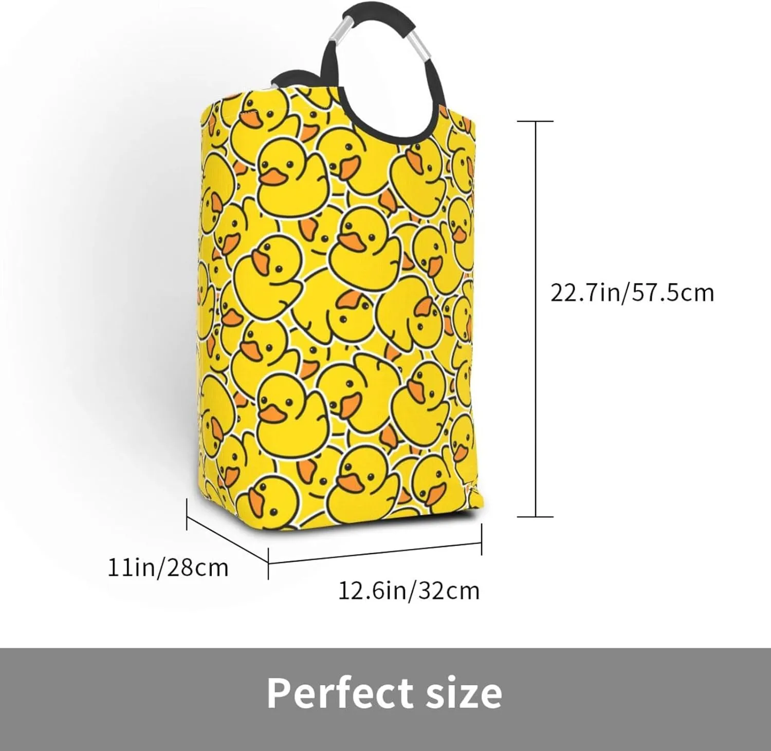 LIBIFALL Cute Rubber Ducky Laundry Basket Yellow Duck 50L Large Collapsible Laundry Hamper Bag Ducks Clothes Hampers with Handles Storage For Dorm Family