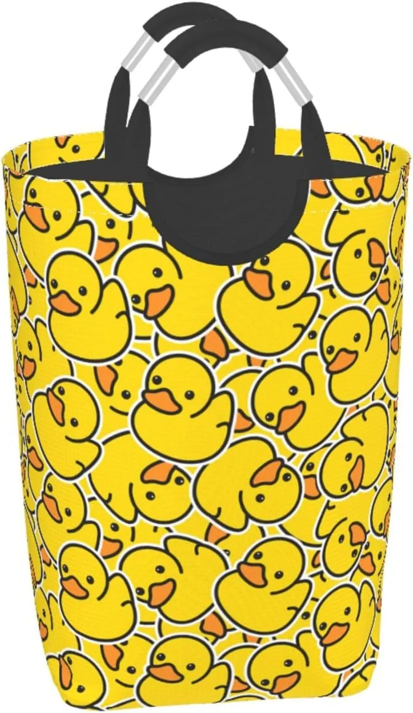LIBIFALL Cute Rubber Ducky Laundry Basket Yellow Duck 50L Large Collapsible Laundry Hamper Bag Ducks Clothes Hampers with Handles Storage For Dorm Family