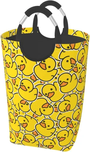 LIBIFALL Cute Rubber Ducky Laundry Basket Yellow Duck 50L Large Collapsible Laundry Hamper Bag Ducks Clothes Hampers with Handles Storage For Dorm Family