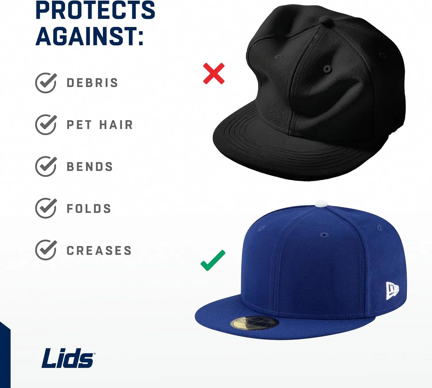Lids Hat Travel Case – Baseball Cap Carrier for 6 Hats, Durable Black Exterior with Light Blue Interior, Storage with Handle & Adjustable Shoulder Strap, Hard Hat Organizer for Travel & Closet