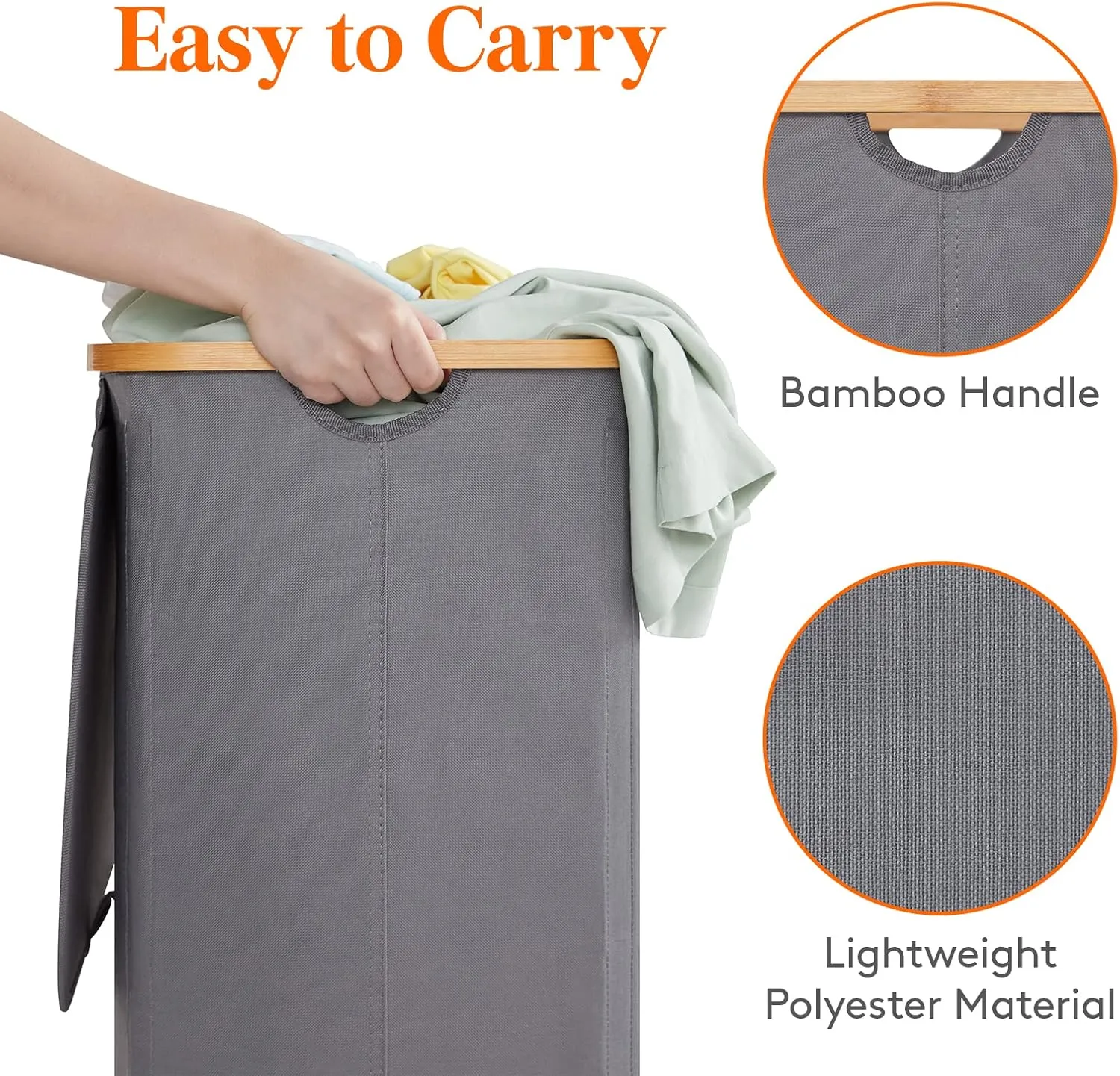 Lifewit 100L Laundry Basket with Lid, Clothes Hampers for Laundry with Bamboo Handles and A Removable Bag, Large Foldable Laundry Hamper for Bedroom, Bathroom, Dorm, Laundry Room, Gray