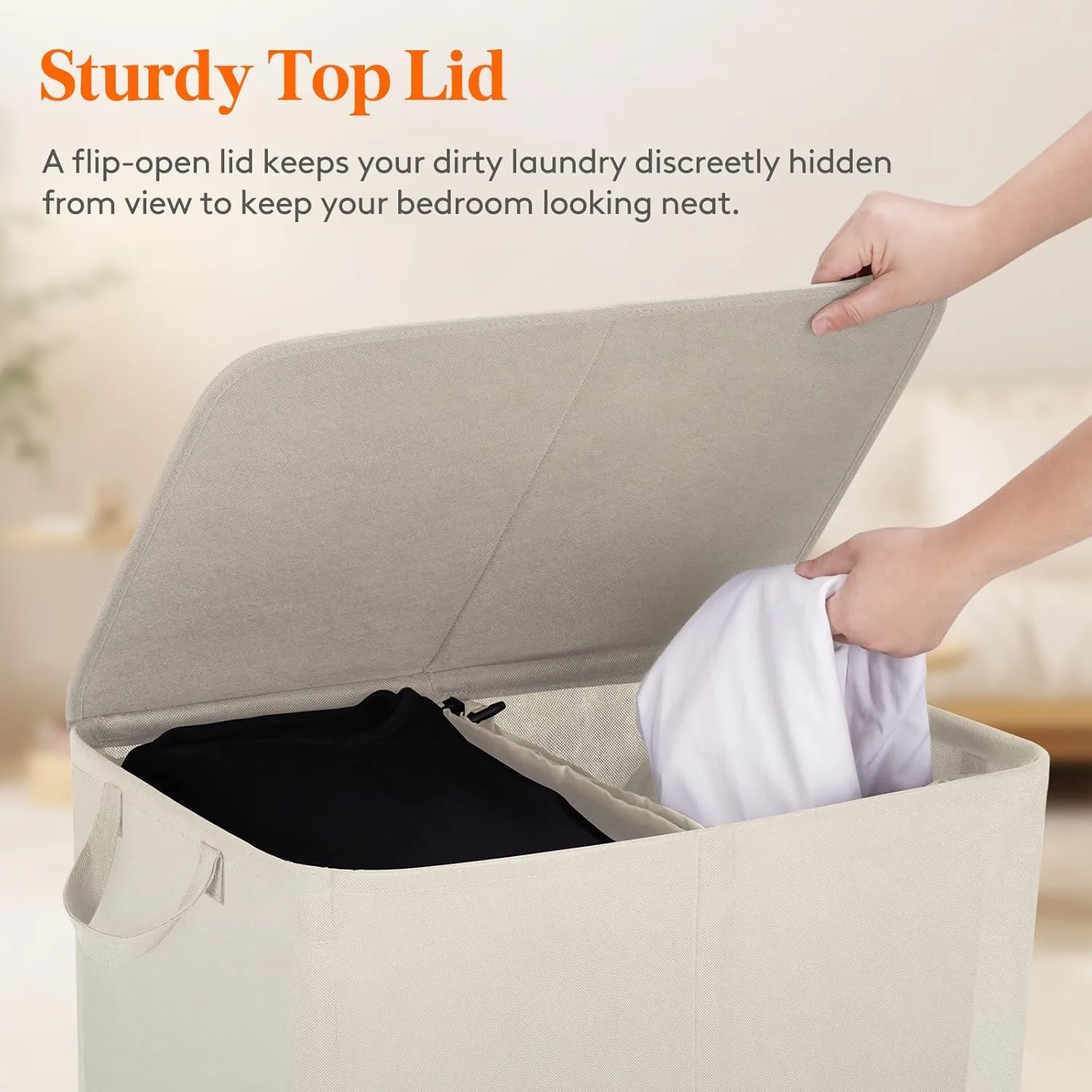 Lifewit 120L Laundry Basket with Lid, Large Double Laundry Hamper 2 Section Dirty Clothes Hamper for Bedroom with 2 Removable Laundry Bags, White