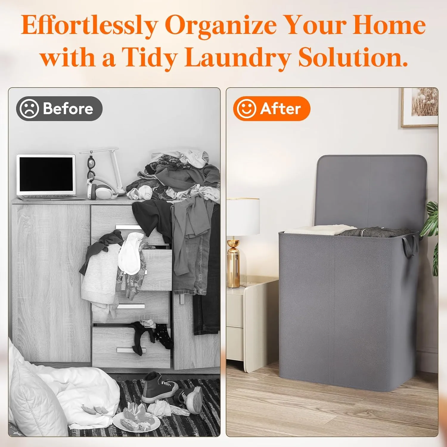 Lifewit 145L Laundry Basket with Lid, Large Double Laundry Hamper 2 Section Dirty Clothes Hamper for Bedroom with 2 Removable Laundry Bags, Grey