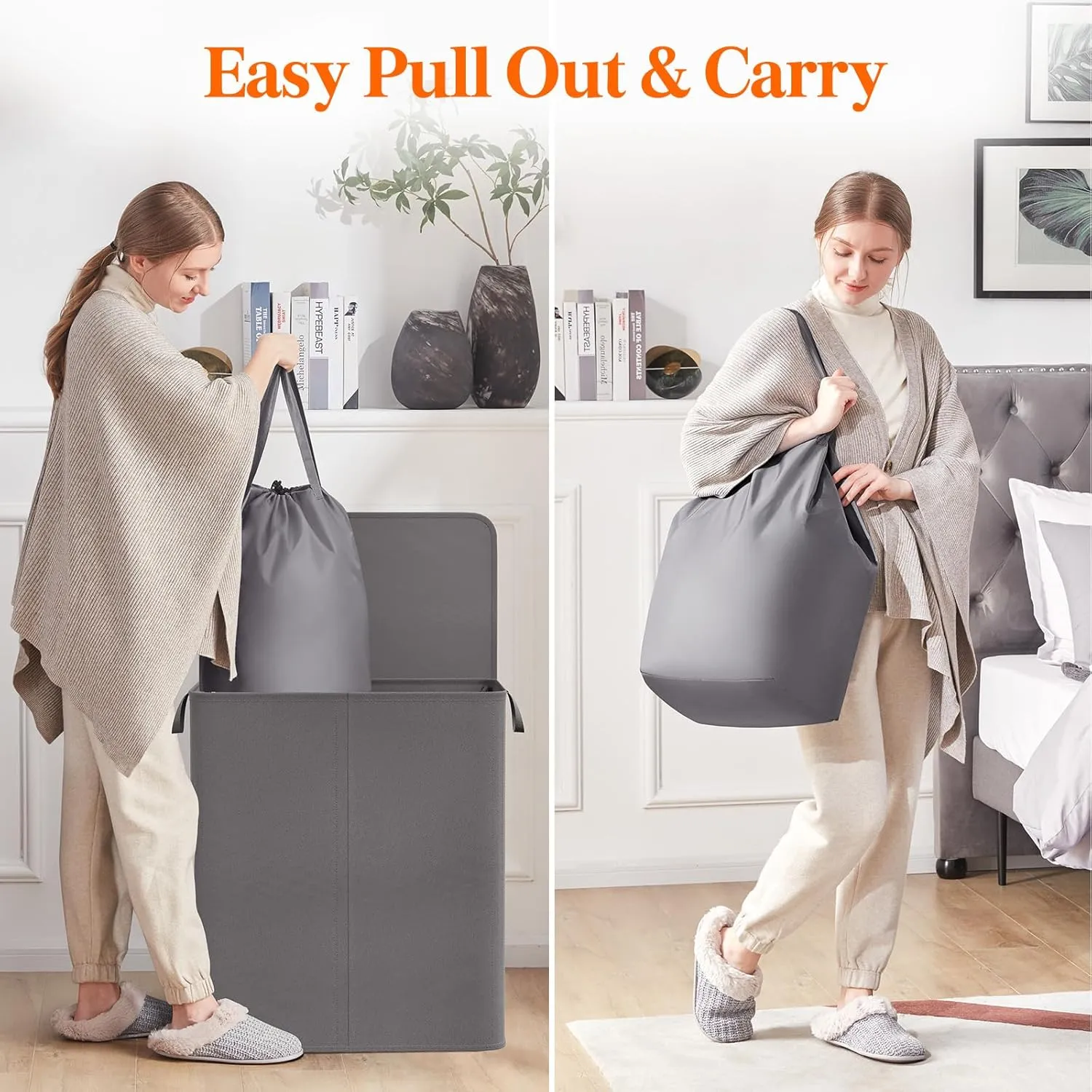 Lifewit 145L Laundry Basket with Lid, Large Double Laundry Hamper 2 Section Dirty Clothes Hamper for Bedroom with 2 Removable Laundry Bags, Grey