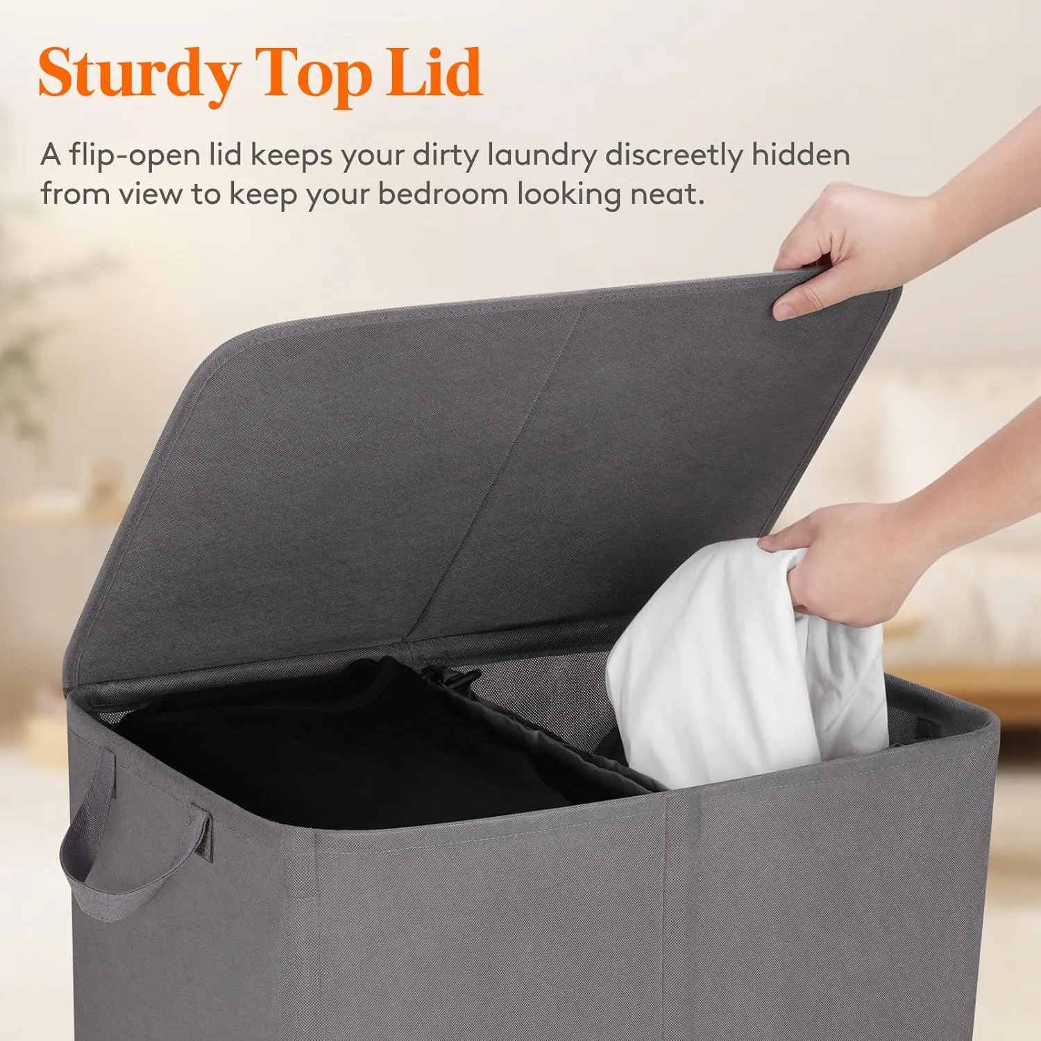 Lifewit 145L Laundry Basket with Lid, Large Double Laundry Hamper 2 Section Dirty Clothes Hamper for Bedroom with 2 Removable Laundry Bags, Grey