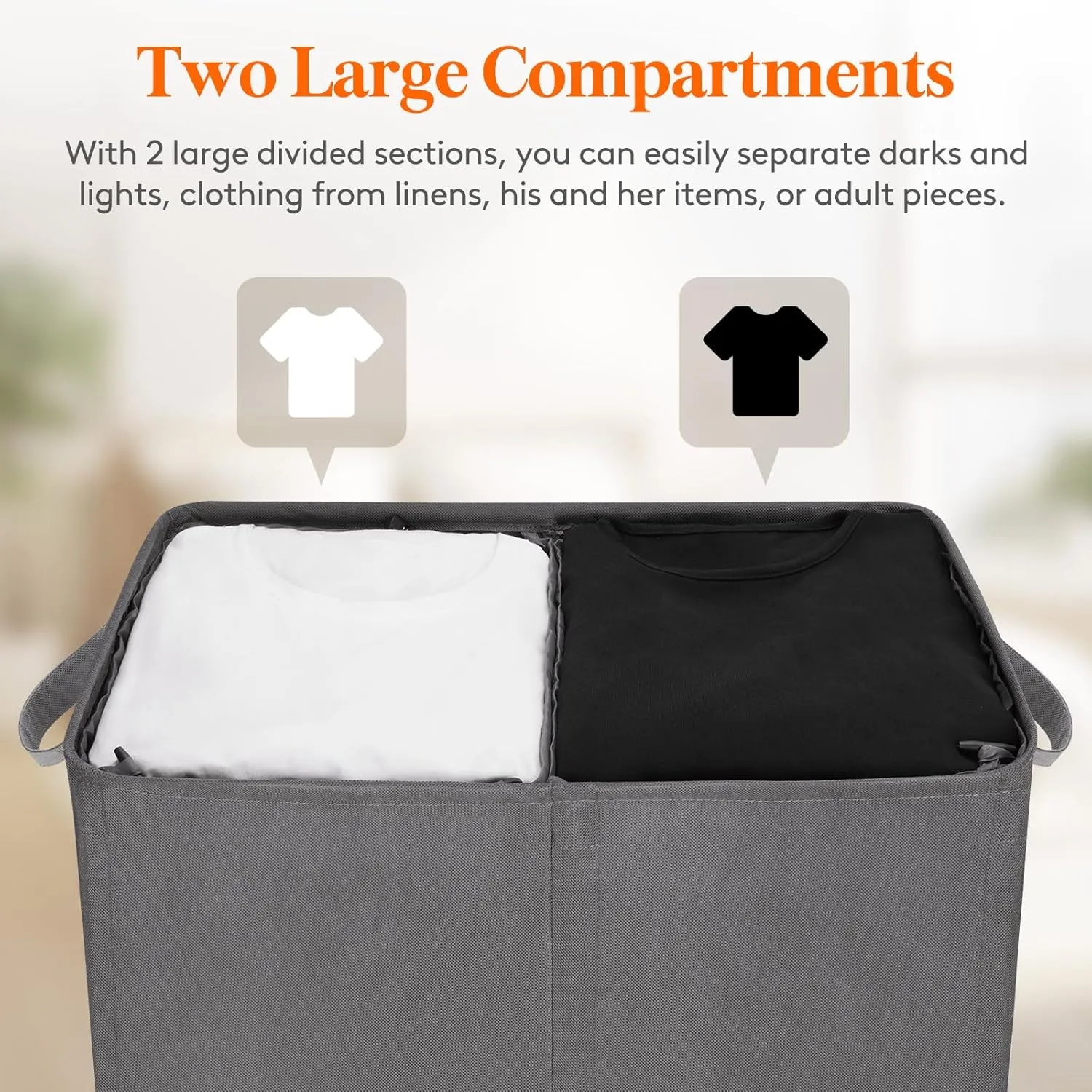 Lifewit 145L Laundry Basket with Lid, Large Double Laundry Hamper 2 Section Dirty Clothes Hamper for Bedroom with 2 Removable Laundry Bags, Grey