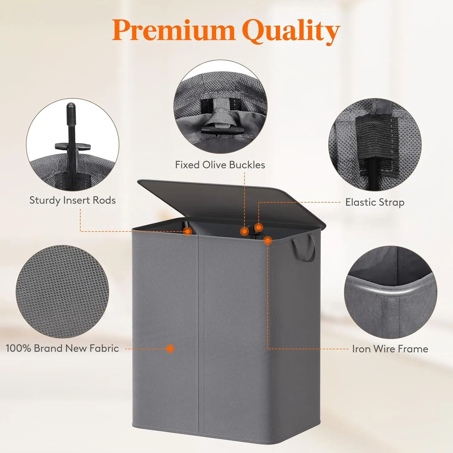 Lifewit 145L Laundry Basket with Lid, Large Double Laundry Hamper 2 Section Dirty Clothes Hamper for Bedroom with 2 Removable Laundry Bags, Grey