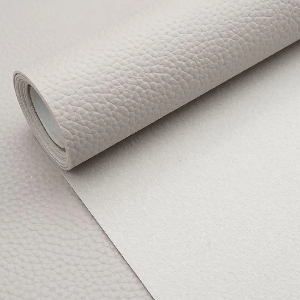 Light Gray Litchi Texture PU Fabric Leather 11.8x53.14 Inch（30x135 CM） 1.13mm Thick Faux Synthetic Leather Material for Upholstery Crafts, DIY Sewings, Sofa, Handbag, Earrings, Hair Bows Decorations