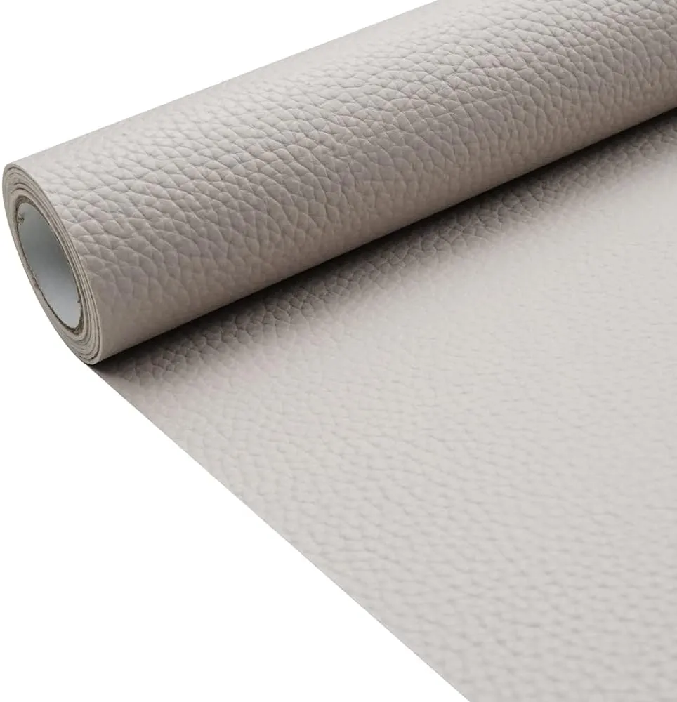 Light Gray Litchi Texture PU Fabric Leather 11.8x53.14 Inch（30x135 CM） 1.13mm Thick Faux Synthetic Leather Material for Upholstery Crafts, DIY Sewings, Sofa, Handbag, Earrings, Hair Bows Decorations