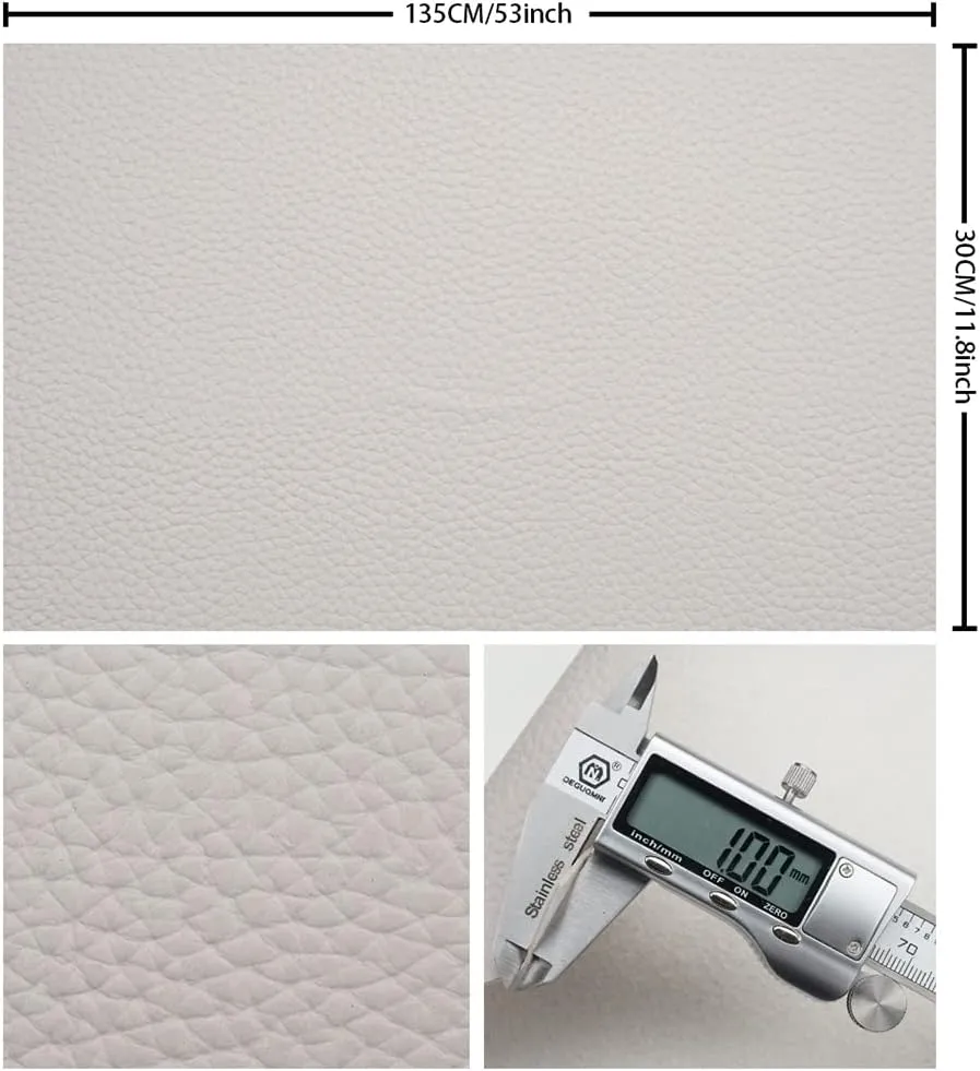 Light Gray Litchi Texture PU Fabric Leather 11.8x53.14 Inch（30x135 CM） 1.13mm Thick Faux Synthetic Leather Material for Upholstery Crafts, DIY Sewings, Sofa, Handbag, Earrings, Hair Bows Decorations
