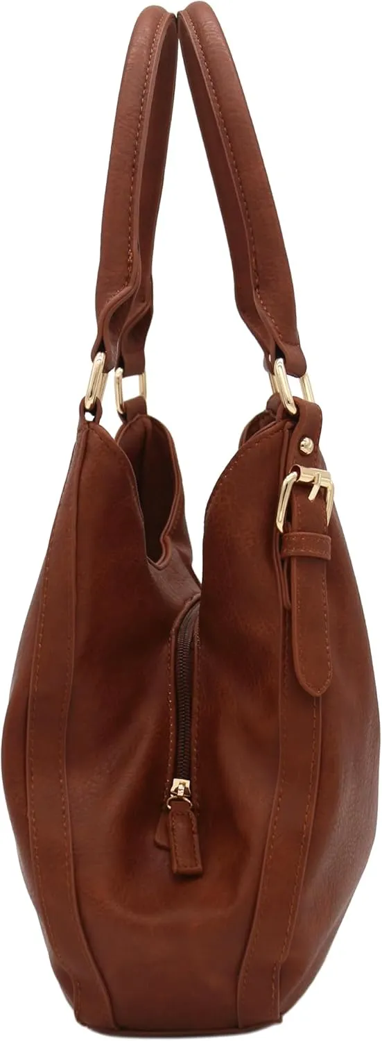 Lightweight 3 Compartment Faux Leather Medium Hobo Bag