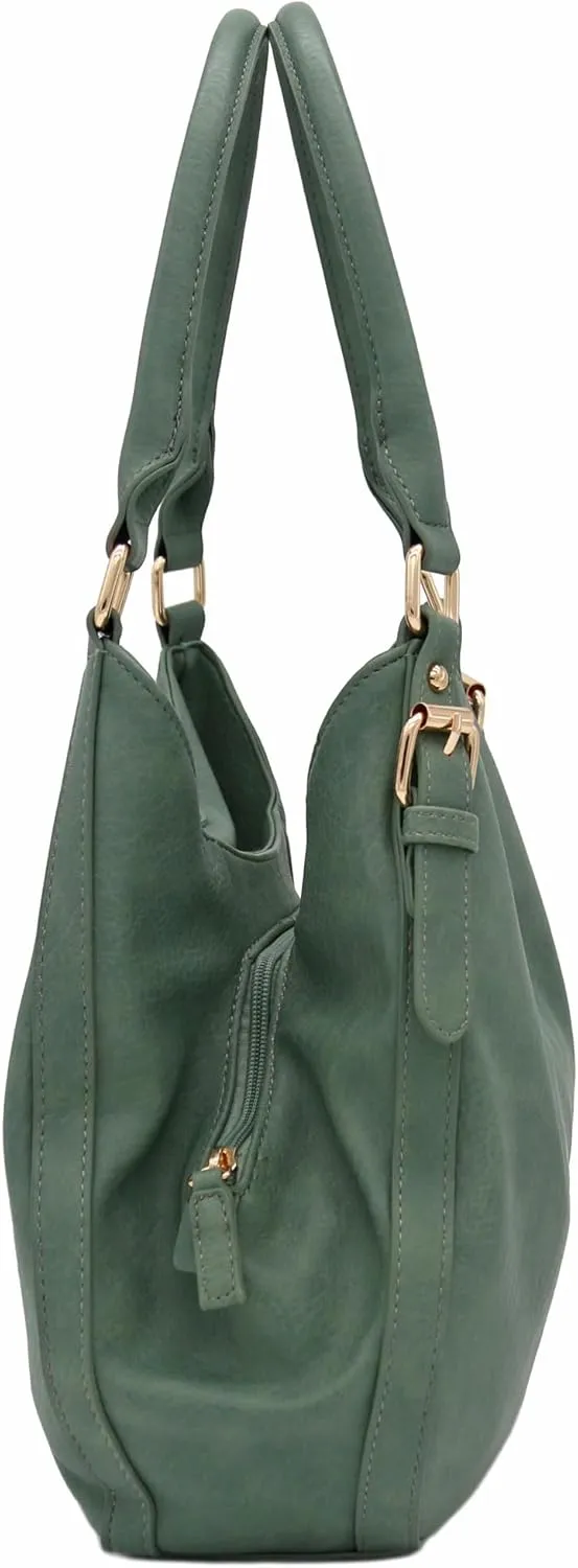 Lightweight 3 Compartment Faux Leather Medium Hobo Bag
