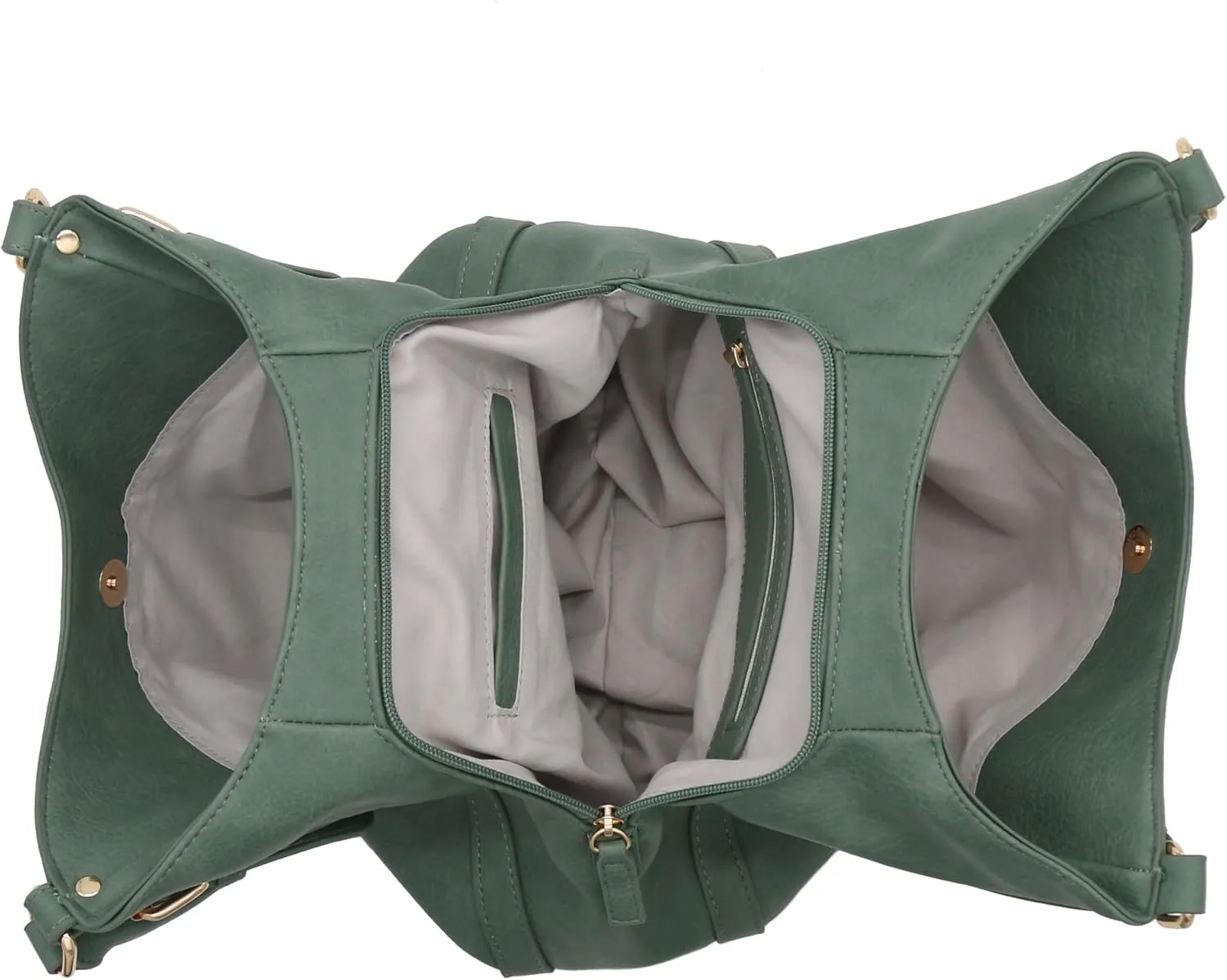 Lightweight 3 Compartment Faux Leather Medium Hobo Bag