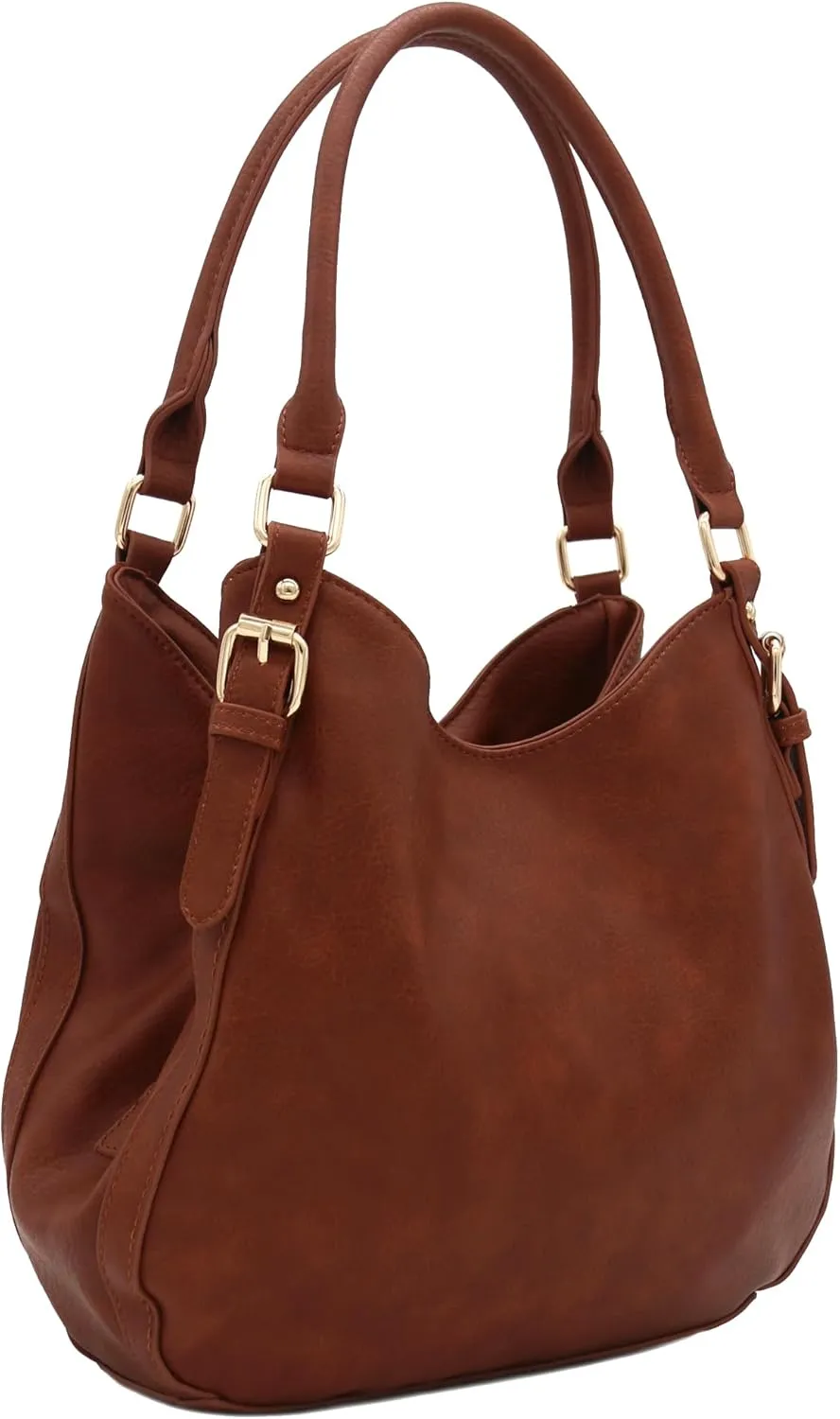 Lightweight 3 Compartment Faux Leather Medium Hobo Bag