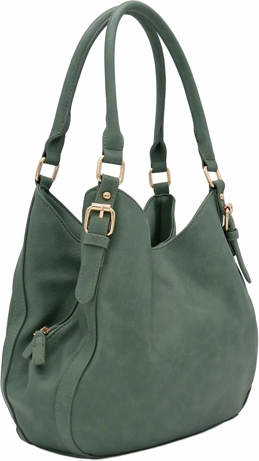 Lightweight 3 Compartment Faux Leather Medium Hobo Bag